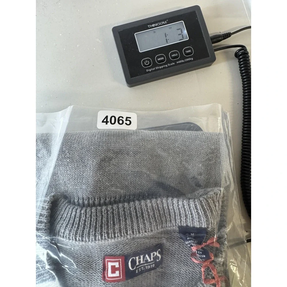 Chaps Sweater Mens Medium Gray USA Flag Crewneck Knit Pullover Patriotic NWT